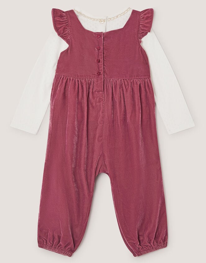 Baby Top & Smocked Velvet Dungarees Set, Pink (PINK), large