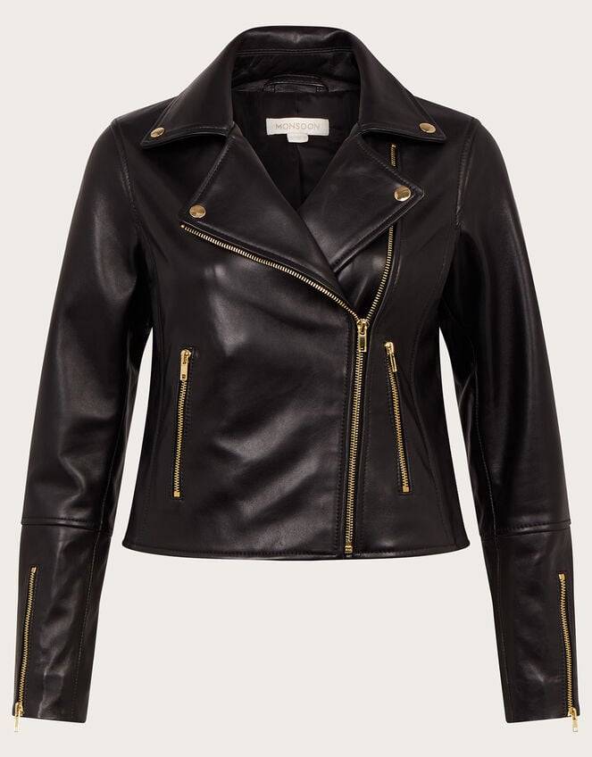 Leather Biker Jacket , Black (BLACK), large