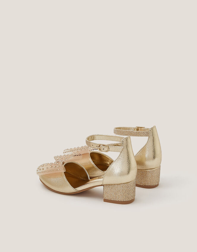 Diamanté Bow Metallic Two-Part Heels, Gold (GOLD), large