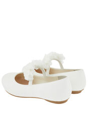 Cynthia Corsage Shimmer Ballerina Flat Shoes, Ivory (IVORY), large