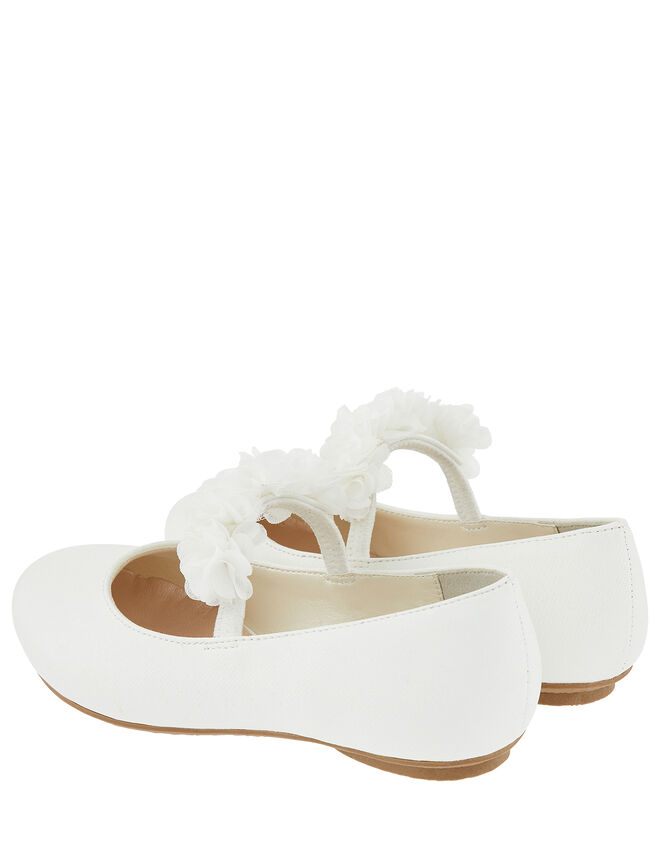Cynthia Corsage Shimmer Ballerina Flat Shoes, Ivory (IVORY), large