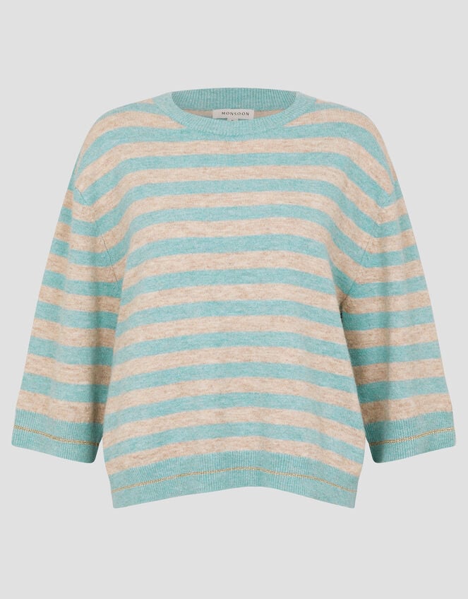 Sammi Stripe Crop Sleeve Jumper, Green (GREEN), large
