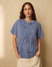 East Florence Floral Embroidered T-shirt, Blue (BLUE), large
