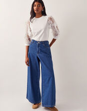 Fi Floral Sheer-Sleeve Top, Ivory (IVORY), large