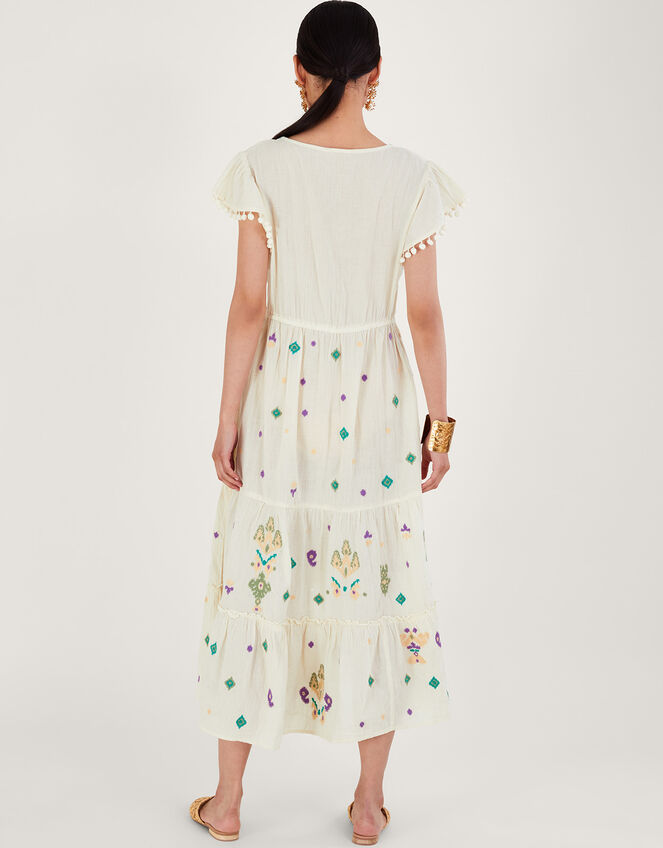 Flutter Sleeve Embroidered Maxi Dress, White (WHITE), large