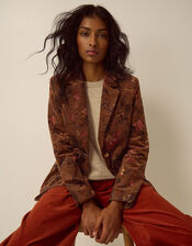 Princella Floral Corduroy Blazer, Brown (BROWN), large