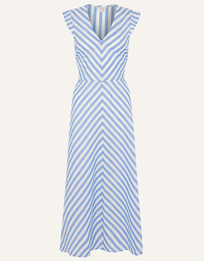 Stripe Midi Dress in Linen Blend, Ivory (IVORY), large