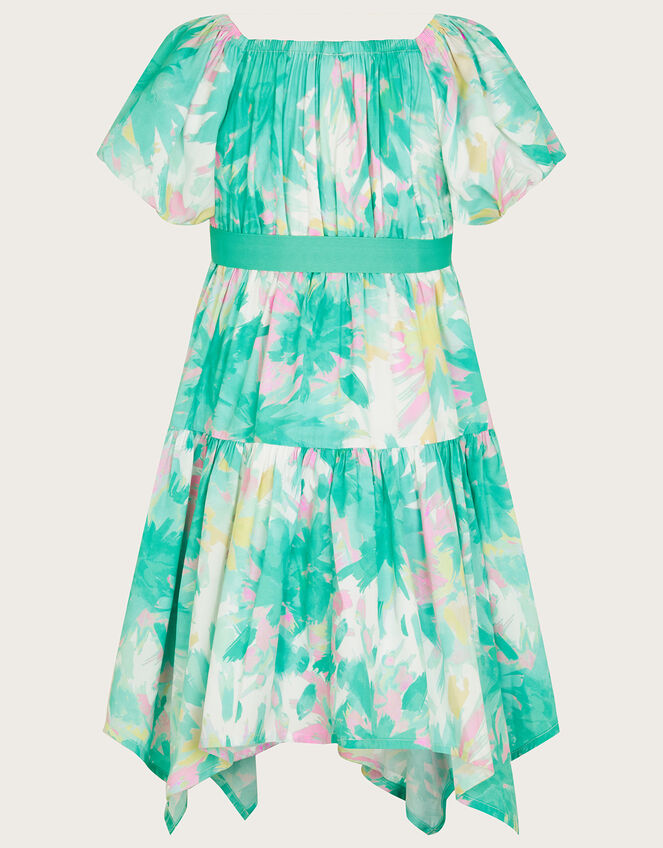Palm Print Hanky Hem Dress, Green (GREEN), large