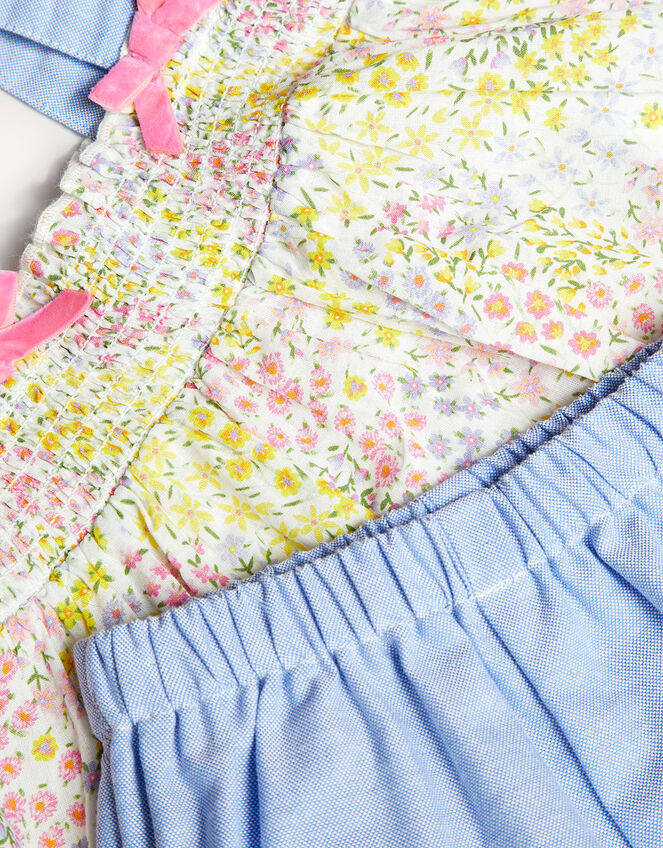 Newborn Ditsy Floral Chambray Top and Shorts Set, Blue (BLUE), large