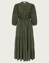 Larissa Lace Trim Dress, Green (KHAKI), large