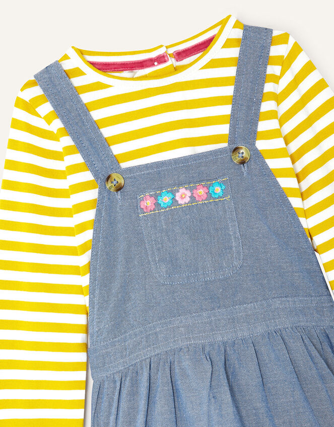 Baby Denim Pinny and Stripe Top Set, Blue (BLUE), large