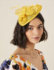 Bow Small Disc Fascinator Headband, Yellow (OCHRE), large