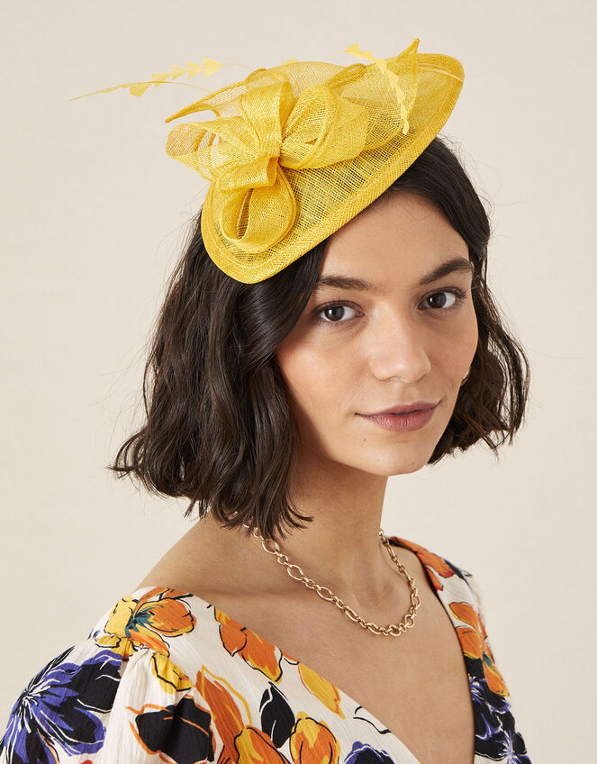 Bow Small Disc Fascinator Headband, Yellow (OCHRE), large