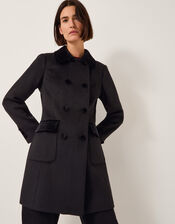 Lottie Velvet Trim Double Breasted Coat, Black (BLACK), large