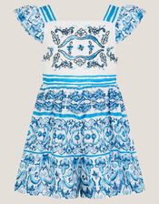 Calista Floral Print Frilly Romper, Blue (BLUE), large