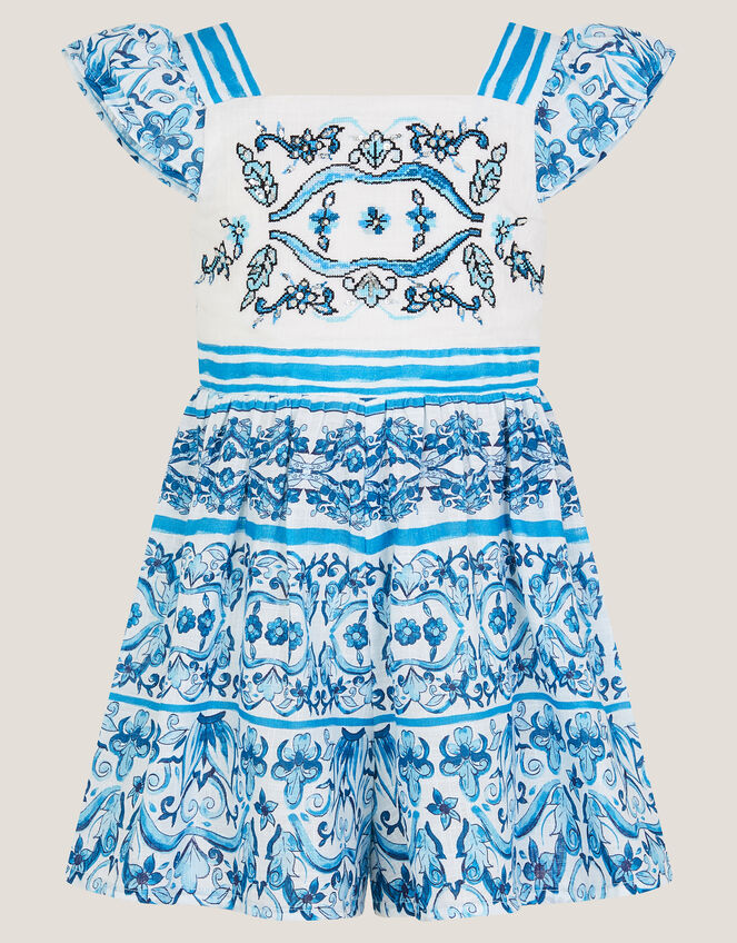 Calista Floral Print Frilly Romper, Blue (BLUE), large