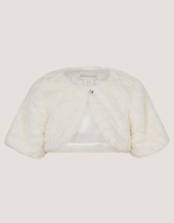 Baby Rose Faux Fur Cardigan, Ivory (IVORY), large