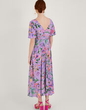 Calypso Print Midi Dress in Sustainable Viscose, Purple (LILAC), large