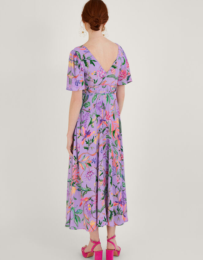Calypso Print Midi Dress in Sustainable Viscose, Purple (LILAC), large