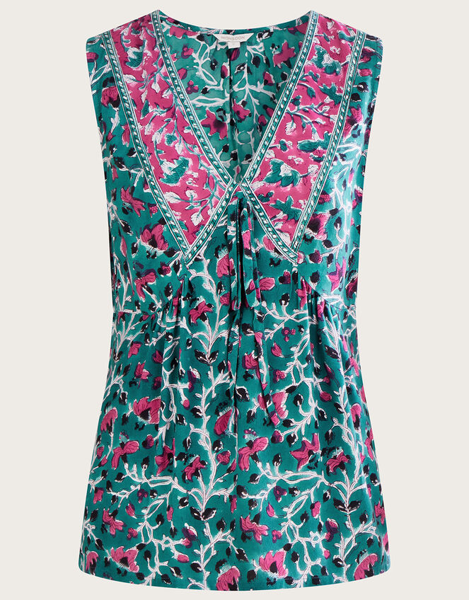 ARTISAN STUDIO Sleeveless Bloom Print Tank Top, Blue (BLUE), large