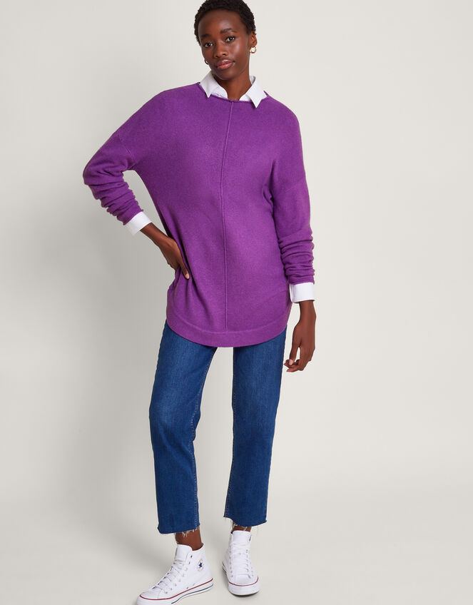 Aria Longline Sweater, Purple (PURPLE), large