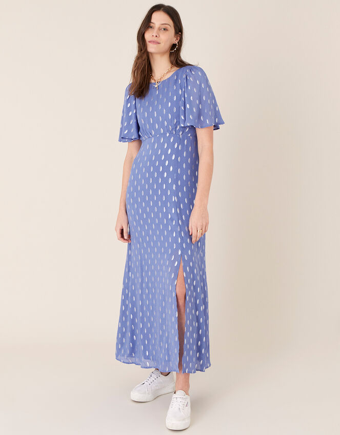Ann Metallic Spot Maxi Dress, Blue (BLUE), large