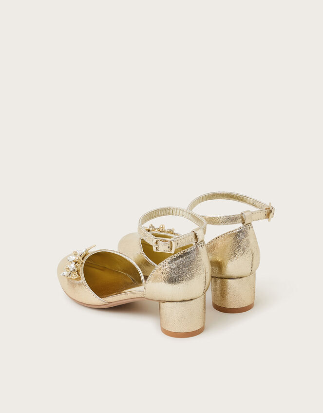 Gemstone Flower Metallic Two-Part Heels, Gold (GOLD), large