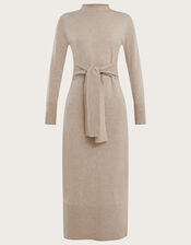 Self Belt Tie Column Dress with Sustainable Viscose, Natural (NATURAL), large