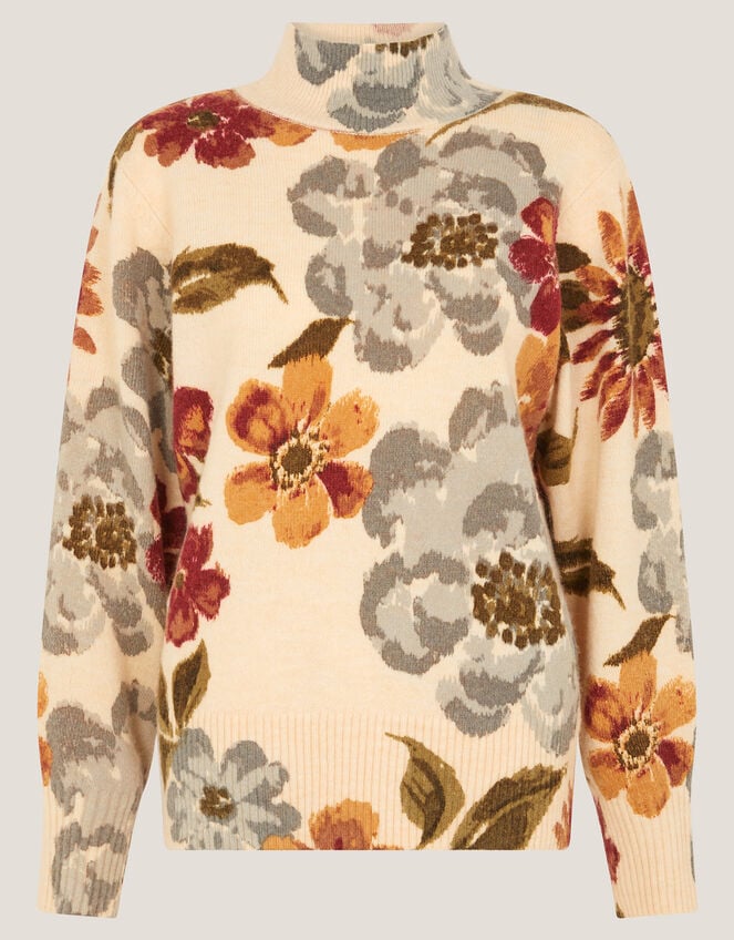 Olive High Neck Floral Sweater, Ivory (IVORY), large