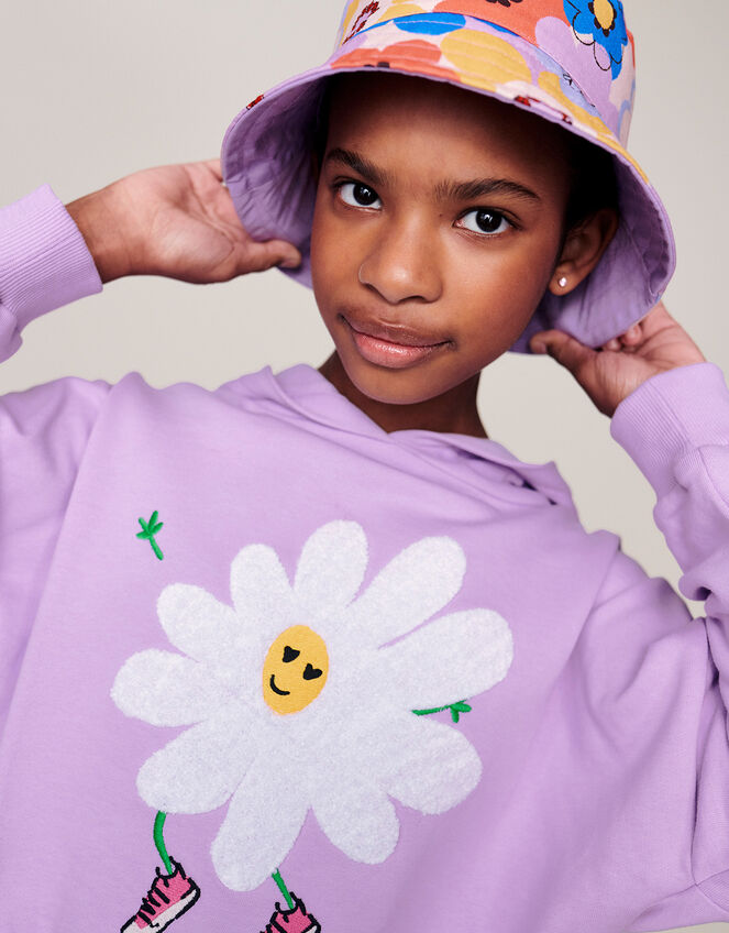 Brushed Flower Applique Hoodie, Purple (LILAC), large