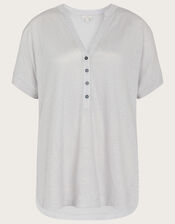 Button Detail Jersey Short Sleeve Top, Grey (GREY), large