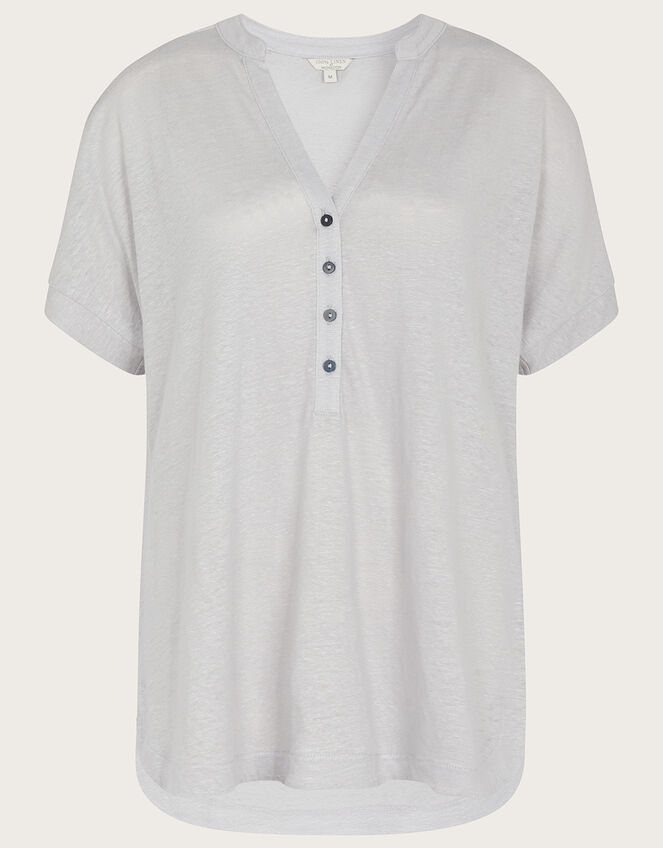 Button Detail Jersey Short Sleeve Top, Grey (GREY), large