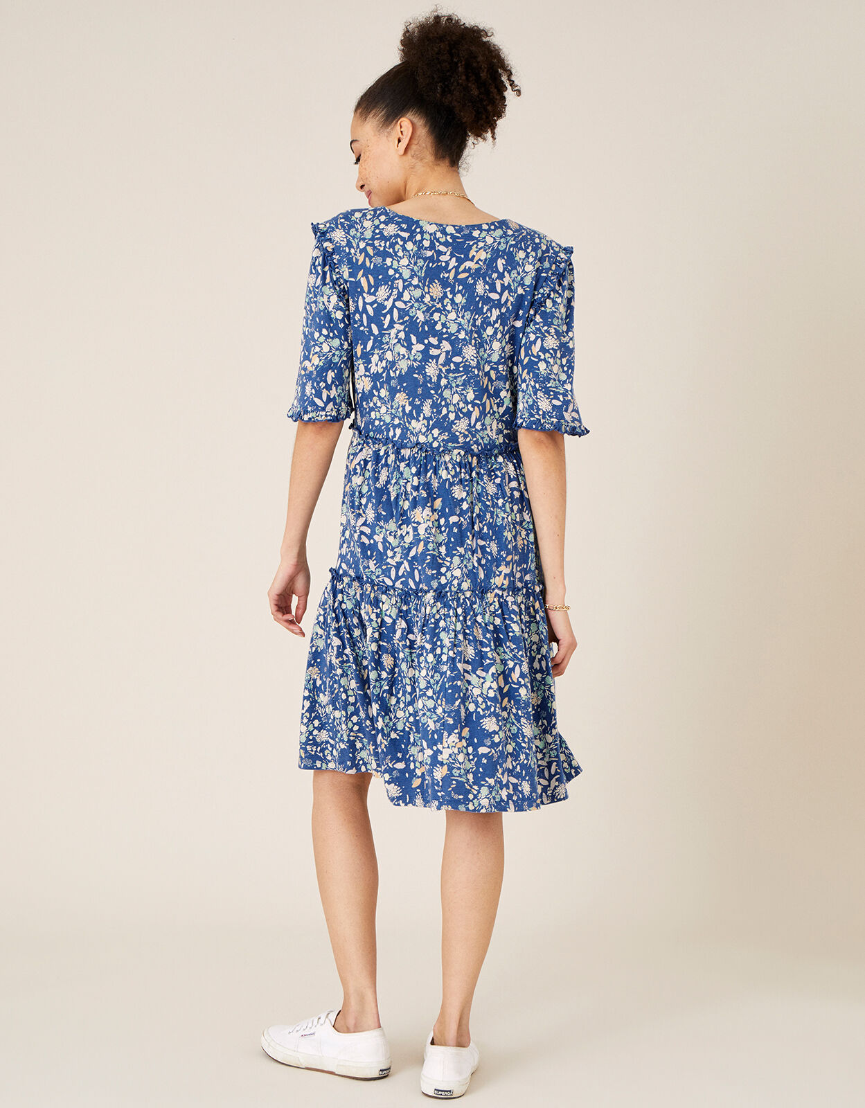 Blue and white floral jersey dress clearance