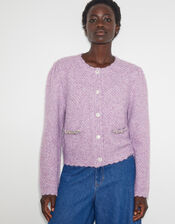 Jaz Jewel Woven Knit Cardigan, Purple (LILAC), large