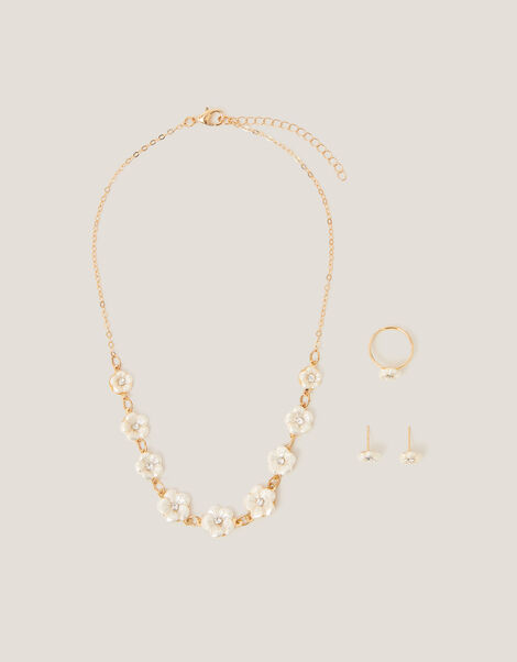 Pearly Flower Jewellery Set, Gold (GOLD), large