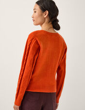 Enya Floral Cable Knit Cardigan, Orange (ORANGE), large