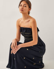 Blair Embroidered Frill Midi Dress, Black (BLACK), large