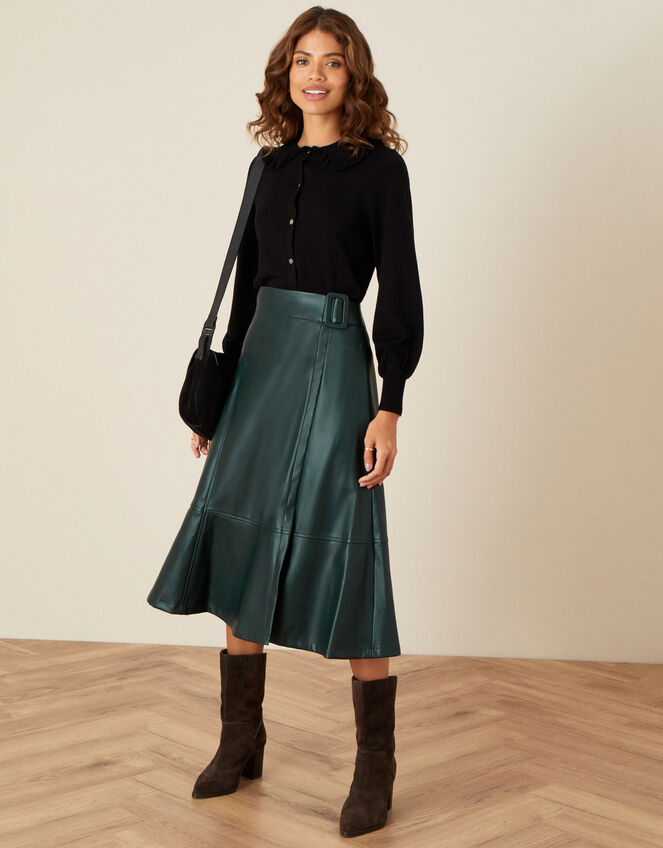 Belted Leather-Look Skirt, Green (GREEN), large