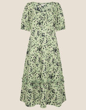Printed Dress in Linen Blend, Green (KHAKI), large