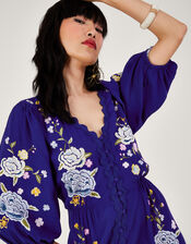 Olla Floral Embroidered Tea Dress, Blue (BLUE), large