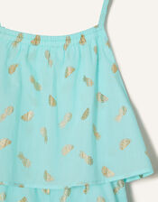 Fruit Print Frill Playsuit , Blue (TURQUOISE), large