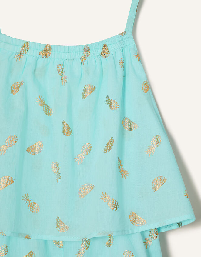 Fruit Print Frill Playsuit , Blue (TURQUOISE), large