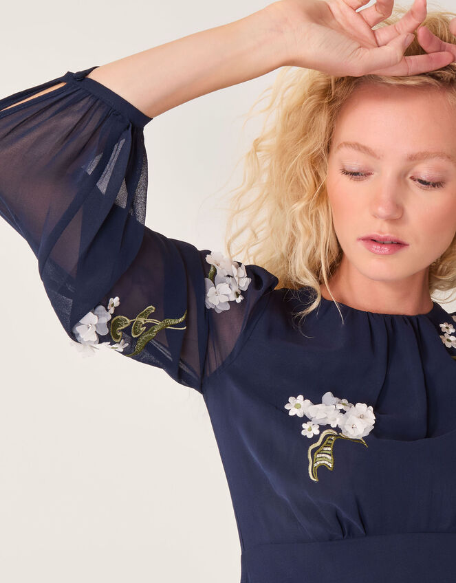 Delilah Floral Appliqu&eacute; Midi Dress, Blue (NAVY), large