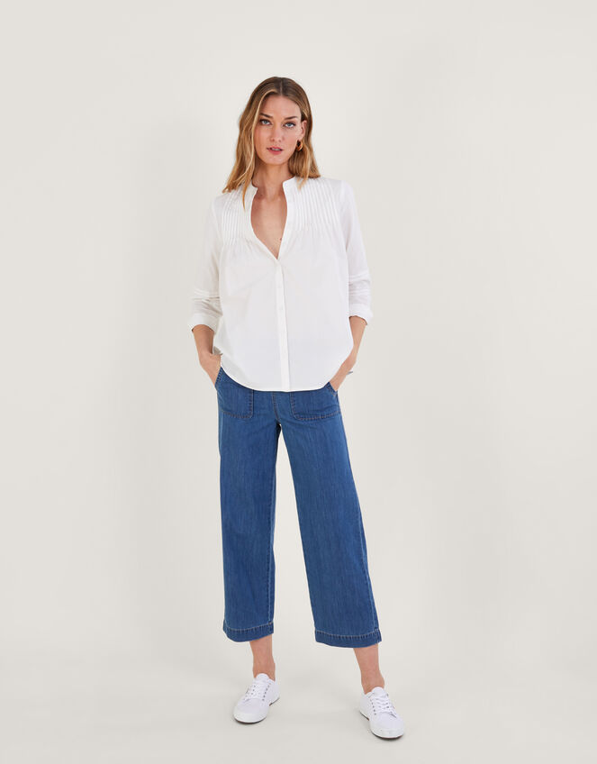 Pintuck Detail Longline Blouse , White (WHITE), large