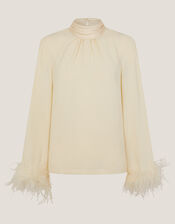Luella Feather Cuff Top, Ivory (IVORY), large