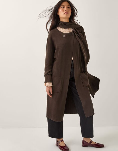 Santi Longline Cardigan & Scarf, Brown (CHOCOLATE), large