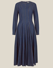 Isadora Seamed Denim Midi Dress, Blue (INDIGO), large
