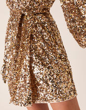 Jennifer Sequin Stretch Wrap Dress, Gold (GOLD), large