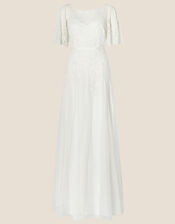 Michelle Short Sleeve Bridal Maxi Dress, Ivory (IVORY), large
