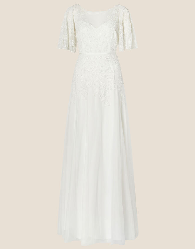 Michelle Short Sleeve Bridal Maxi Dress, Ivory (IVORY), large